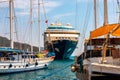 The cruise ship `Mein Schiff Herz` in the Turkish port of Marmaris Royalty Free Stock Photo