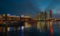 Cruise ship and Miami Skyline. Miami, Florida, USA skyline on Biscayne Bay. Royalty Free Stock Photo