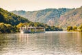 Cruise ship on the Moselle, in the background with Burg Bischofstein Royalty Free Stock Photo