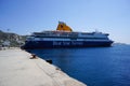 Cruise ship at Mykonos harbor in Greece. Royalty Free Stock Photo