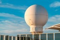 Cruise ship, navigation equipment radome and communication antenna on upper deck Royalty Free Stock Photo