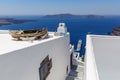 Cruise ship near Santorini island. White architecture and blue sea. Royalty Free Stock Photo