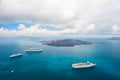 Cruise ship near the sea coast of Santorini island, Greece Royalty Free Stock Photo