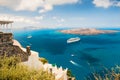 Cruise ship near the sea coast of Santorini island, Greece Royalty Free Stock Photo