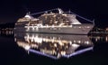 Big luxury cruise ship st night.Large luxury cruise ship on sea water at night with illuminated light docked at port of Royalty Free Stock Photo