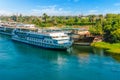 Cruise ship on the Nile river. Cairo. Giza. Egypt. Travel background. Vacation holidays background wallpaper Royalty Free Stock Photo