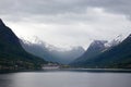 Cruise ship at the norwegian fjord Royalty Free Stock Photo