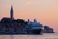 Cruise ship at the old city of Rovinj, Croatia