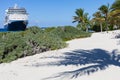 Cruise ship and palm tree shadow at Grand Turk Royalty Free Stock Photo