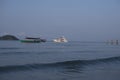 A cruise ship parked on a calm sea