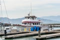 Cruise ship parking at the Fisherman`s Wharf Pier 39 marina in San Francisco, California, USA