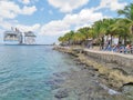 Cozumel Mexico - 3/17/18 - Cruise ship passengers relaxing along the waterfront of tropical island of Cozumel, Mexico