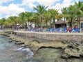 Cozumel Mexico - 3/17/18 - Cruise ship passengers relaxing along the waterfront of tropical island of Cozumel, Mexico