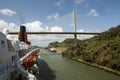 Cruise ship passing Panama Canal near the bridge. Royalty Free Stock Photo