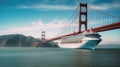 A Cruise Ship Passing Under The Iconic Golden Gate Bridge In San Francisco California. Generative AI Royalty Free Stock Photo