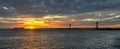 Cruise ship passing Verrazano Narrows Bridge At Sunset Royalty Free Stock Photo