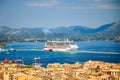 Cruise ship at the pier of Kerkyra city Royalty Free Stock Photo