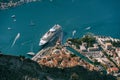 Cruise ship at the pier of the old town of Kotor. View from Mount Lovcen Royalty Free Stock Photo