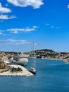 Cruise ship in the port of Dubrovnik on a sunny day Royalty Free Stock Photo