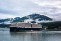 Cruise ship at port in Juneau, Alaska on a cloudy day Royalty Free Stock Photo