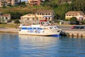 Daily cruise ship in the port of Kerkyra, Cofru Island, Greece, Europe Royalty Free Stock Photo