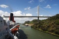 Cruise ship Queen Elizabeth 2 passing Panama Canal near the bridge Royalty Free Stock Photo