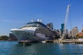 Cruise ship Queen Victoria of the cunard ship fleet docked in Sydney Harbour on a beautiful Blue Day, Australia