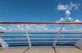 Cruise ship railing with sea view. Royalty Free Stock Photo