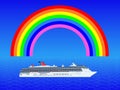 Cruise ship with rainbow Royalty Free Stock Photo
