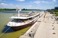 Cruise ship at the river pier on the Danube, Vienna. Austria Royalty Free Stock Photo