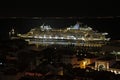 Cruise ship in the port of Lisbon at night