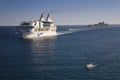 Cruise ship and sail boat sailing in Mediterranean Ocean, Europe