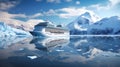 Cruise Ship Sailing in Icy Waters with Snowy Mountains, glaciers and Icebergs. Arctic Voyage. Polar Expedition. Tourism