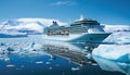 Cruise ship sailing through stunning northern seascape with glaciers, canada or alaska Royalty Free Stock Photo