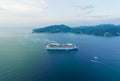 Cruise ship in the sea,Aerial view of beautiful large white ship at sunset,Amazing landscape with big boats in patong bay,open sea Royalty Free Stock Photo