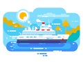 Cruise ship in sea design flat Royalty Free Stock Photo