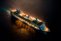 Cruise ship in sea with mountains at sunset. Royalty Free Stock Photo