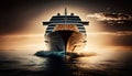 Cruise ship in the sea at sunset. 3d render. Royalty Free Stock Photo