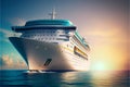 Cruise ship at sea at sunset. 3d render illustration. Royalty Free Stock Photo