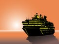 Cruise ship on the sea at sunset. Vector illustration for your design Royalty Free Stock Photo