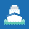 Cruise ship in sea wave icon, flat design vector Royalty Free Stock Photo