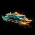 Cruise Ship Shape In Fire On Black Background. Generative AI