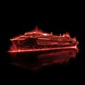 Cruise Ship Shape In Red Fire On Black Background. Generative AI