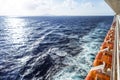 Cruise ship side with lifeboats and balcony. Royalty Free Stock Photo