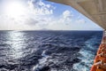 Cruise ship side with lifeboats and balcony. Royalty Free Stock Photo