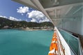 Cruise ship side with lifeboats and balcony. Royalty Free Stock Photo