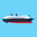 Cruise ship side view vector flat icon. Ocean boat travel journey transport. Sea luxury blue vessel vacation. Summer large liner Royalty Free Stock Photo