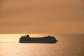 Cruise ship silhouette in Aegean sea on sunset Royalty Free Stock Photo