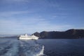 Cruise ship in the sunken caldera Royalty Free Stock Photo