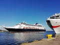 Cruise ship sunrise on Caribbean Port. Cruises docked on port Royalty Free Stock Photo